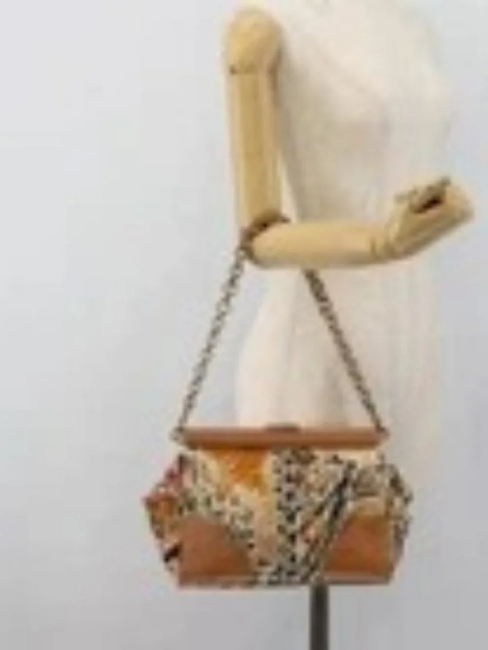 PRADA Chain Shoulder Bag Canvas Brown Gold Auth
